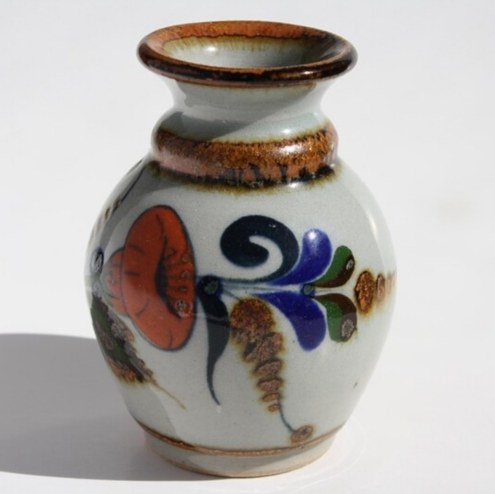 Vintage Mexican Folk Art Mini flower vase Signed Flower arranging
